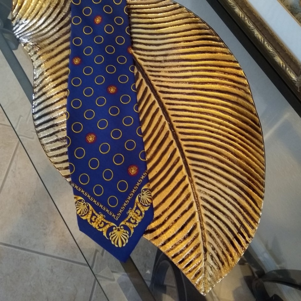 VERSACE NECK TIE 100% SILK BLUE & GOLD